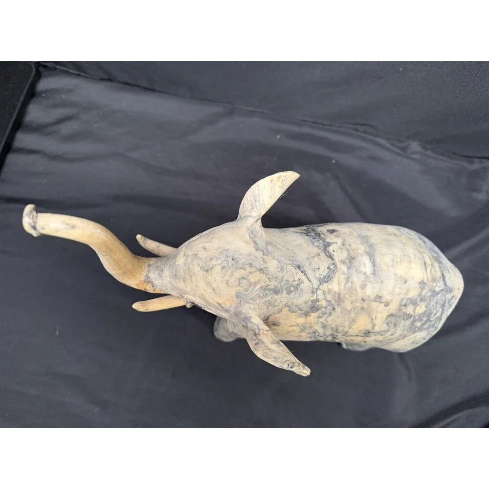 Large Carved Elephant made from Crushed Oyster Shells trunk up Vintage 15” tall